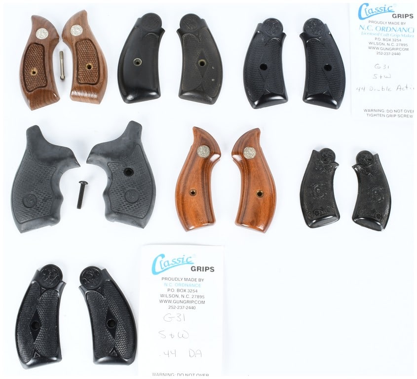 A Collection of 7 Sets of Smith & Wesson .44 Double Action Revolver Grips (1 of 9)