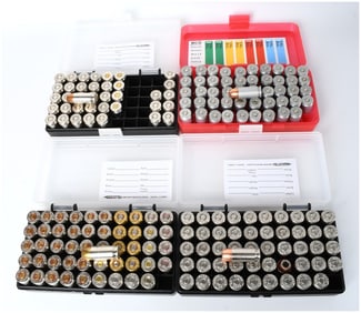 A Lot of 188 Rounds of Mixed .45 ACP/.45 Auto Pistol Ammunition in Reloading Storage Trays