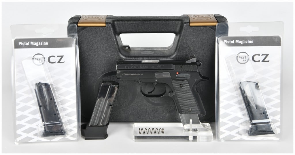 CZ 2075 RAMI Semi-Automatic Pistol in .40 S&W, Serial Number B421497: This lot consists of a CZ 2075 RAMI semi-automatic sub-compact pistol chambered in .40 S&W, serial number B421497, along with accessories. The lot is comprised of three primary components as defined b