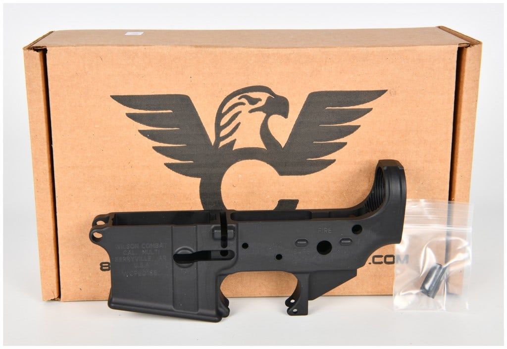 Wilson Combat Forged Mil-Spec AR-15 Style Stripped Lower Receiver, Cal. Multi, WCPL01680: A new-in-box Wilson Combat Forged Mil-Spec AR-15 Style Stripped Lower Receiver, designated as the serialized component of a semi-automatic rifle. The receiver is constructed of black anodized aluminum