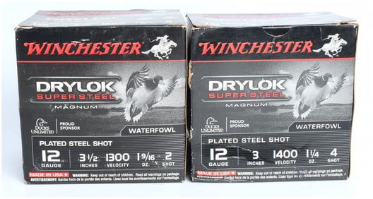 Winchester Drylok Super Steel Magnum Waterfowl Ammunition, 12 Gauge, Lot of Two Boxes