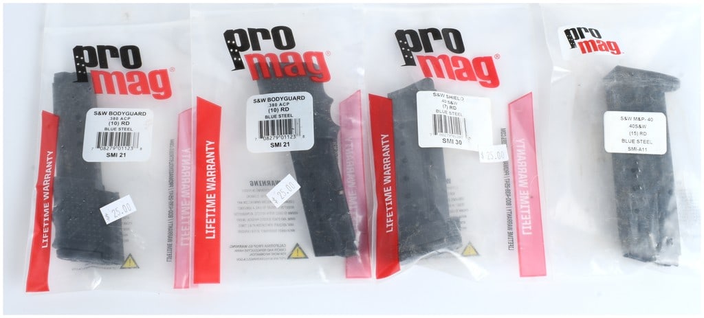 A Collection of Four Pro Mag Blue Steel Pistol Magazines for S&W Bodyguard Shield and M&P-40 (1 of 6)