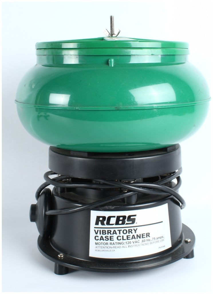 RCBS Vibratory Case Cleaner Tumbler PN 87088 120V: This lot features one RCBS Vibratory Case Cleaner, identified by the manufacturer's label as PN 87088. This unit is designed for cleaning and polishing spent ammunition brass cases using vibratory