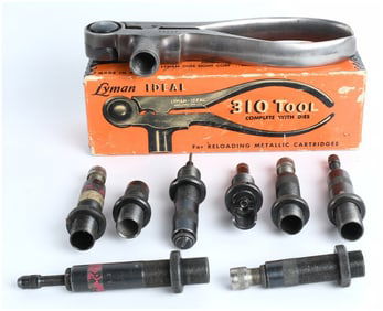 Lyman Ideal 310 Hand-Operated Reloading Tool with Eight Die Components and Original Box