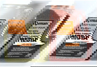 A Pair of Lyman Easy Pour Turbo Tumbler Case Cleaning Media (Treated Corncob and Treated Walnut