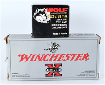 A Lot of 40 Rounds of 7.62 x 39mm Ammunition by Wolf and Winchester