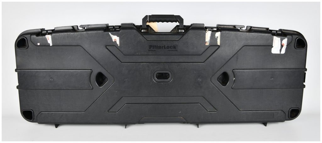 Plano Pro-Max PillarLock Long Gun Case, Model #1532: Plano Pro-Max PillarLock Hard Storage Case, Model #1532. This is a single, empty, black polymer long-gun storage case designed for secure transport and storage. The case utilizes the patented PillarLo