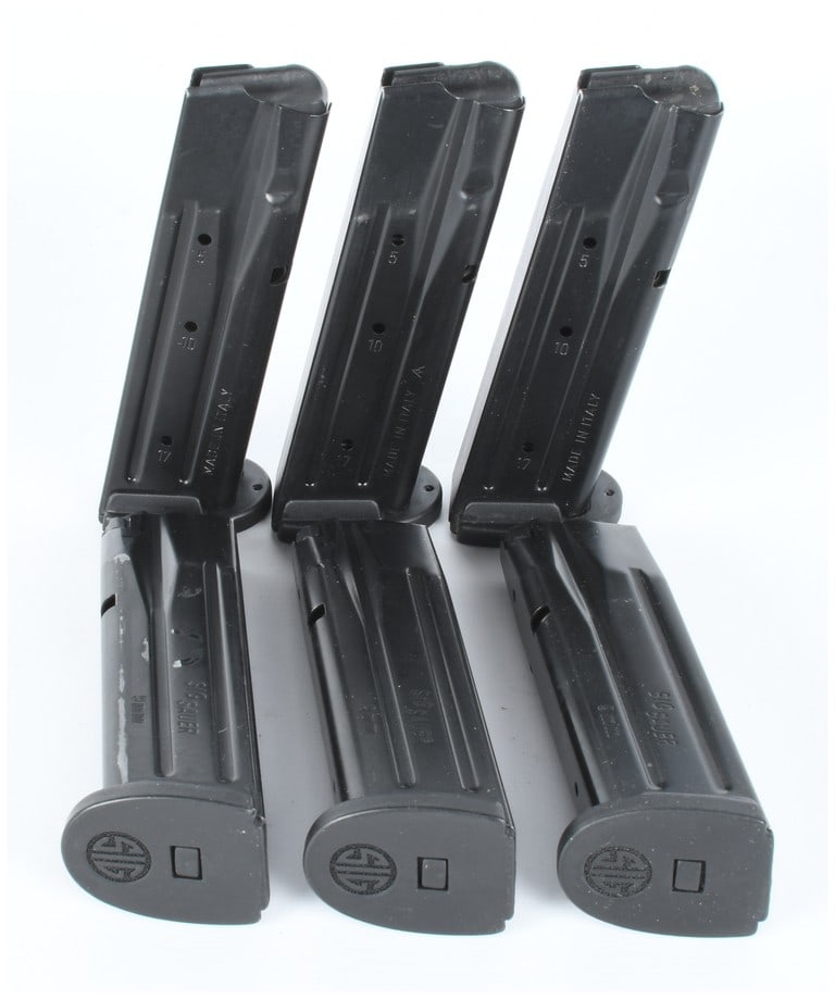 Lot of Six SIG Sauer P320 9mm 17-Round Detachable Magazines: This lot consists of six (6) factory original SIG Sauer detachable box magazines designed for the SIG Sauer P320 series of semi-automatic pistols chambered in 9mm (9x19mm Parabellum). The magazines ar