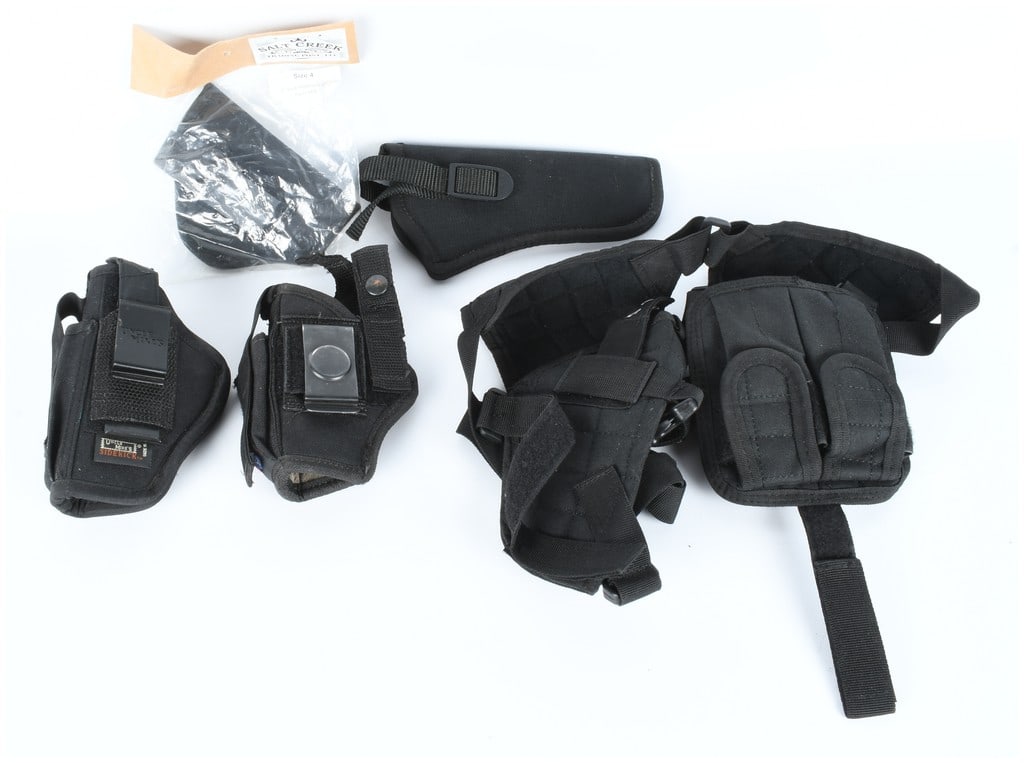 A Collection of 5 Black Synthetic Nylon Holsters and Carry Gear, including Shoulder Rig (1 of 11)