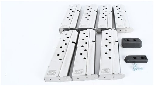 A Collection of 7 Ed Brown 1911 Government 9mm Magazines and Accessories