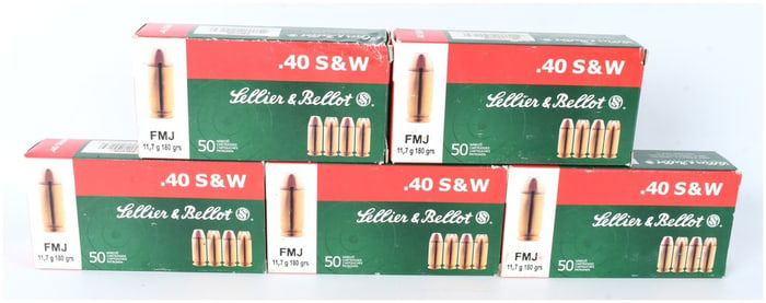 A Lot of 250 Rounds of Sellier & Bellot .40 S&W 180 Grain FMJ Ammunition