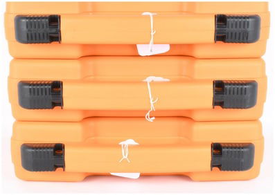A Trio of Orange Polymer Utility Equipment Carrying Cases