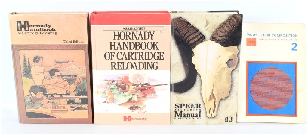 A Collection of 4 Cartridge Reloading Manuals and Reference Books: A collection of four reference books, primarily focused on the subject of cartridge reloading for rifle and pistol calibers. The lot includes three manuals essential for handloaders and one general re