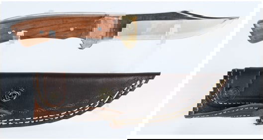 Rigid USA Fixed Blade Clip Point Hunting Knife with Leather Sheath