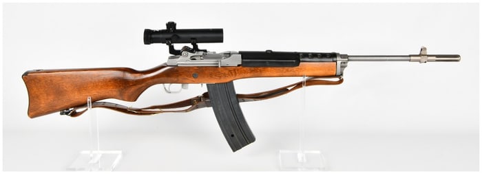 Ruger Mini-14 Semi-Automatic Rifle, .223 Caliber with NcSTAR Scope and 40-Round Magazine, Mid-1980s
