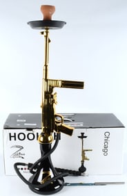Zebra Smoke "Chicago" Model Hookah Set, Gold-Plated Thompson Submachine Gun Design, Contemporary