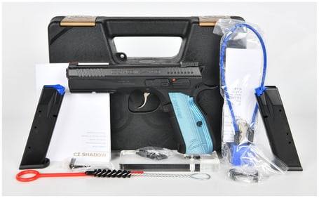CZ Shadow 2 Semi-Automatic Pistol, 9x19mm Luger, Blue Aluminum Grips, 2019