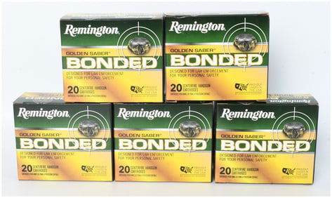 100 Rounds of Remington Golden Saber Bonded 9mm Luger +P Ammunition