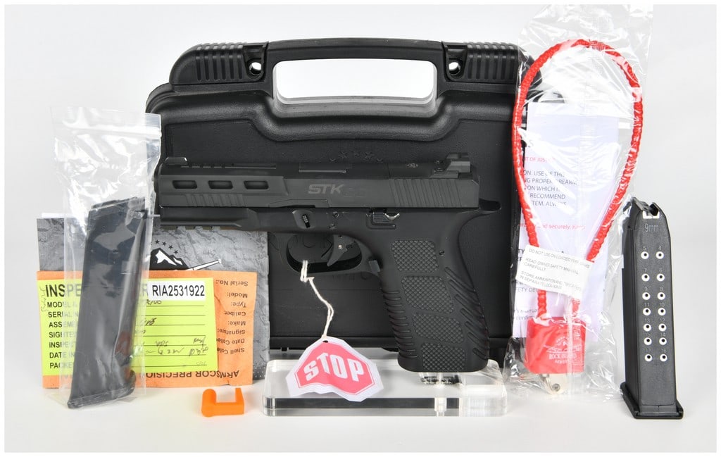ROCK ISLAND ARMORY STK 100 9MM Semi-Automatic Pistol, New-In-Case, Contemporary Production: A modern production semi-automatic pistol, the STK 100 model, manufactured by ARMSCOR PRECISION INTERNATIONAL (AP INTL) under the ROCK ISLAND ARMORY brand. The pistol is chambered in CAL. 9MM (9x19mm)