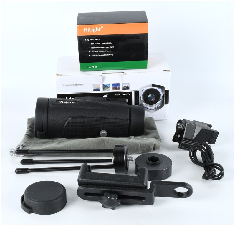 Viajero and HiLight Monocular Telescope and Tactical Laser/Light Accessory Lot, Contemporary (1 of 7)