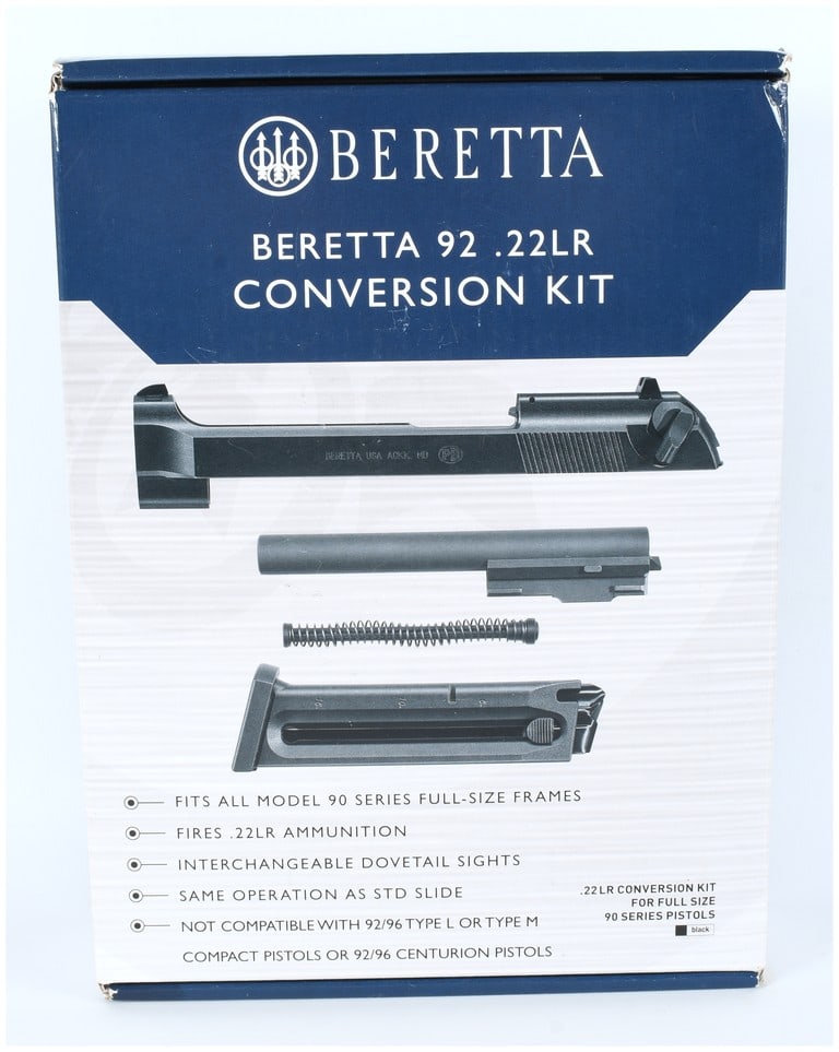 Beretta 92/M9 .22LR Full-Size Conversion Kit by Umarex, Modern Production: A complete Beretta 92/M9 .22 Long Rifle conversion kit manufactured in Germany by Umarex for Beretta USA. This kit allows owners of full-size Beretta 90 Series pistols to convert their firearm to the