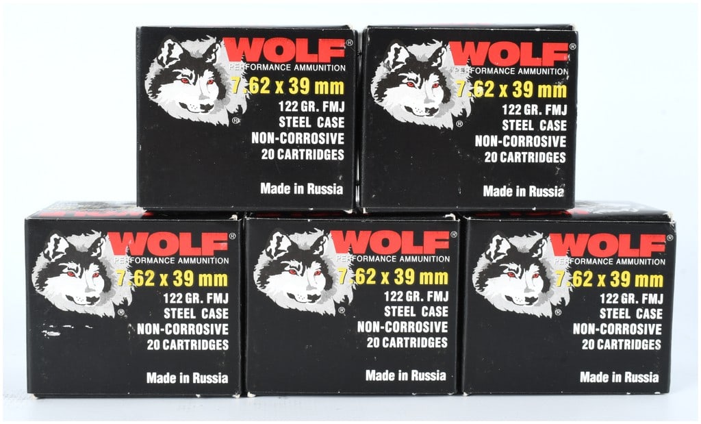 Wolf Performance Ammunition 7.62x39mm 122 Grain FMJ Russian Steel Case, 100 Rounds, c. 2000-2020 (1 of 3)
