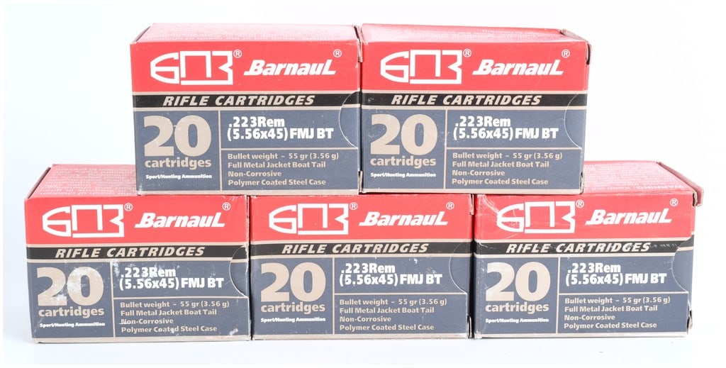 Barnaul .223 Remington (5.56x45) FMJ BT Steel Case Ammunition Lot (100 Rounds), Modern Production (1 of 3)