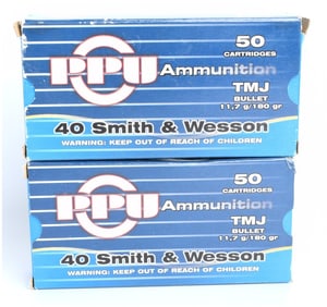 PPU Prvi Partizan .40 Smith & Wesson 180 Grain TMJ Ammunition, 100 Rounds