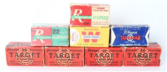Remington, Winchester, Peters, and J.C. Higgins Vintage .22 Ammunition Collection, circa 1940-1960