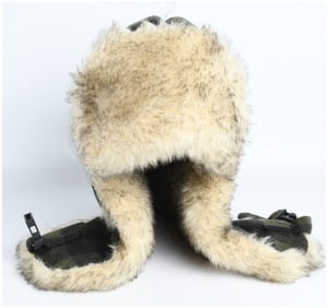 A Buffalo Plaid Wool Blend Trapper Hat with Faux Fur Lining