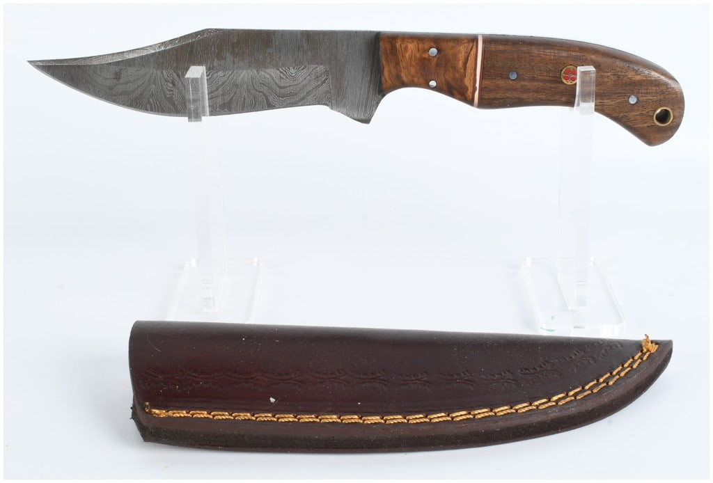 A Custom Damascus Steel Hunting Knife with Leather Sheath (1 of 6)