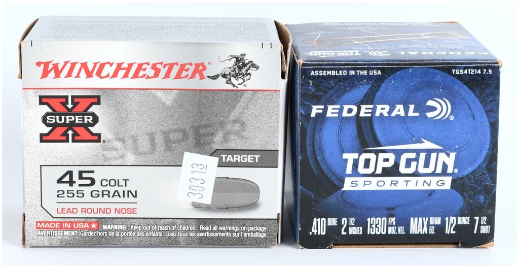 Winchester and Federal Ammunition Lot, .45 Colt and .410 Bore, 45 Total Pieces (1 of 3)