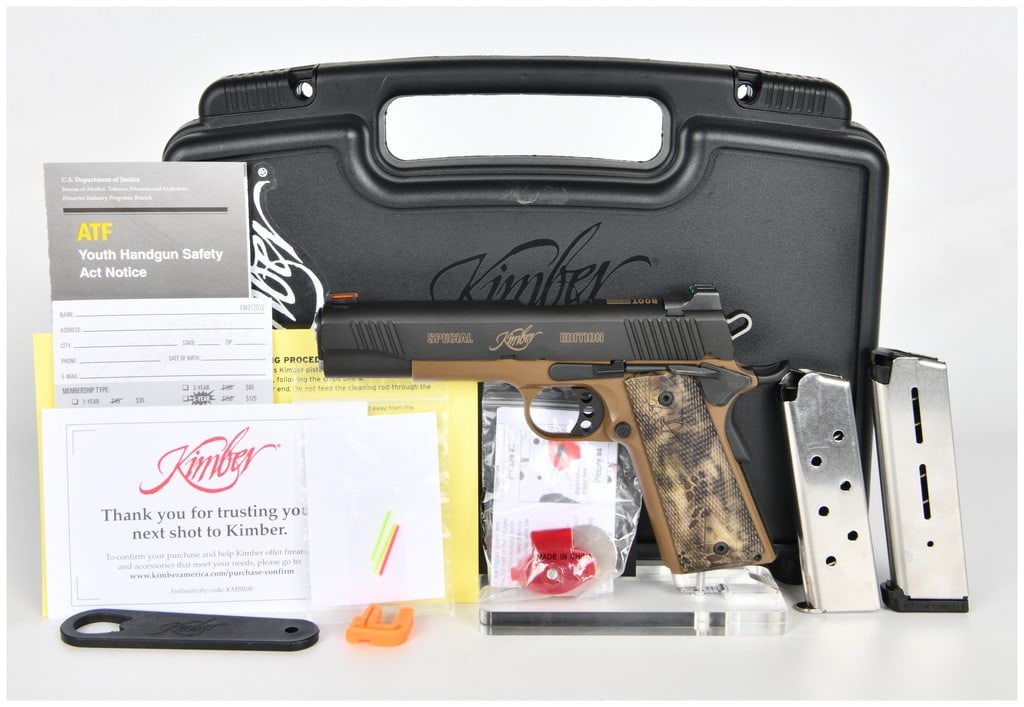 Kimber Hero Custom Special Edition .45 ACP Semi-Automatic Pistol, Boot Campaign, Serial K694798: This Kimber Hero Custom Special Edition is a professional-grade semi-automatic pistol chambered in .45 ACP, manufactured by Kimber in Yonkers, New York. Produced as a special edition in collaboration