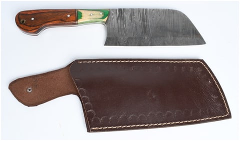 A Handmade Damascus Steel Cleaver Knife