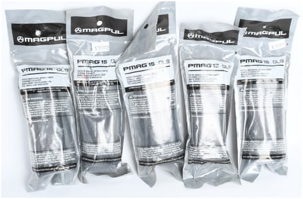 5 Magpul PMAG 15 GL9 15 Round Pistol Magazines