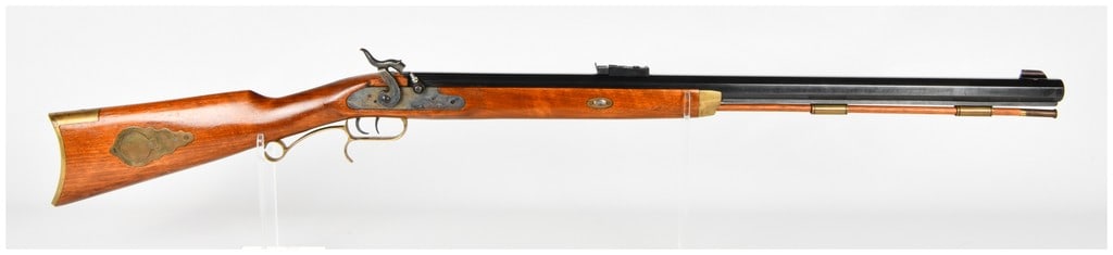 Connecticut Valley Arms CVA Hawken Percussion Muzzleloading Rifle .50 Caliber Circa 1985: A classic reproduction of the iconic Hawken plains rifle, manufactured in Spain and imported by Connecticut Valley Arms, Inc. CVA. This is a percussion-lock muzzleloader chambered in .50 caliber. The