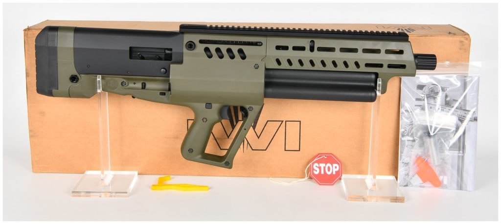 IWI Tavor TS12 Semi-Automatic Bullpup Shotgun, OD Green, NIB, Post-2018: A highly desirable, modern tactical shotgun manufactured and imported by Israel Weapon Industries (IWI), Middletown, PA. This is the Tavor TS12 (Model TS12G), a gas-operated, semi-automatic bullpup