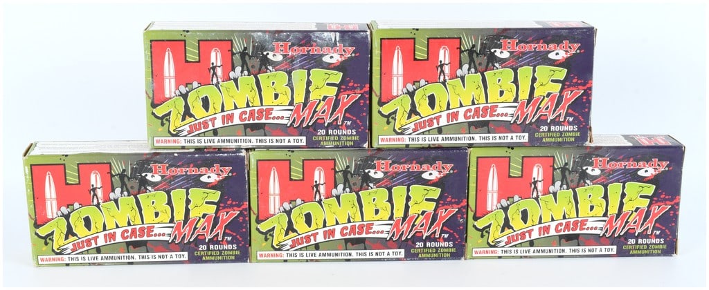Hornady Zombie Max .223 Rem 55 Grain Z-MAX Ammunition, 100 Rounds, circa 2012: This lot consists of 100 rounds of Hornady Zombie Max ammunition, a specialized product line within the Firearms/Accessories/Ammunition category. Manufactured by the Hornady Manufacturing Company