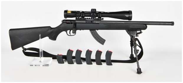 Savage Mark II Bolt-Action .22 LR Rifle with Nikon Scope and Seven Magazines