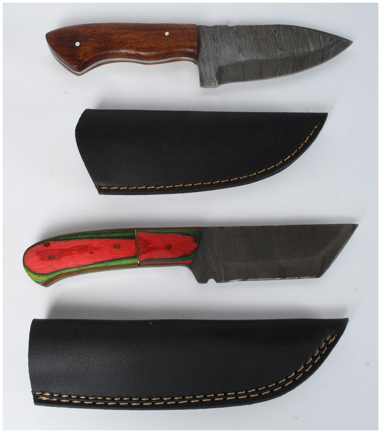 Two Custom Handmade Damascus Steel Fixed Blade Knives with Leather Sheaths (1 of 5)