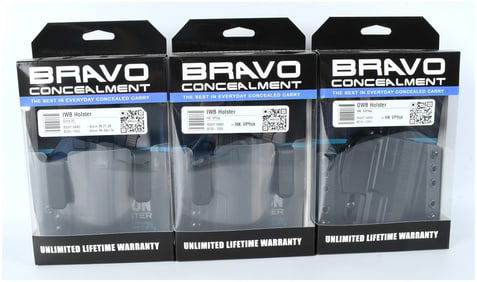 Bravo Concealment, Lot of 3 Polymer IWB and OWB Holsters for Glock and HK, c. 2020-2024