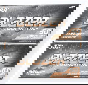 100 Rounds of CCI Blazer Brass 9mm Luger Ammunition