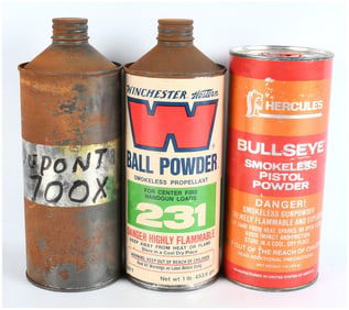 Vintage Smokeless Propellant Powder Tins Lot of Three Winchester Hercules Du Pont