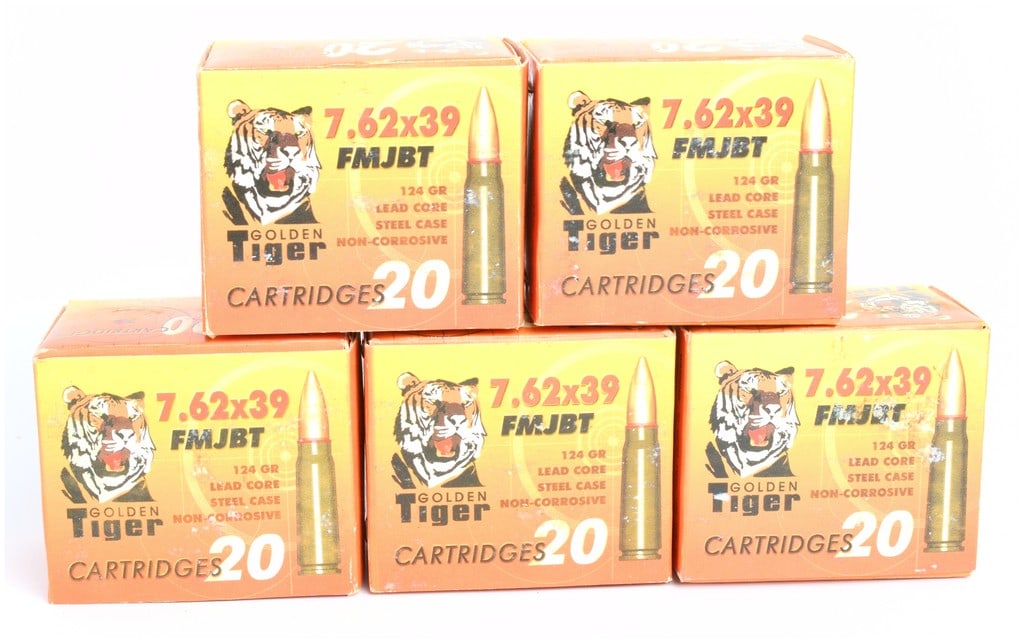 GOLDEN Tiger 7.62x39mm FMJBT Rifle Ammunition, 100 Rounds, Steel Case Commercial Import (1 of 3)