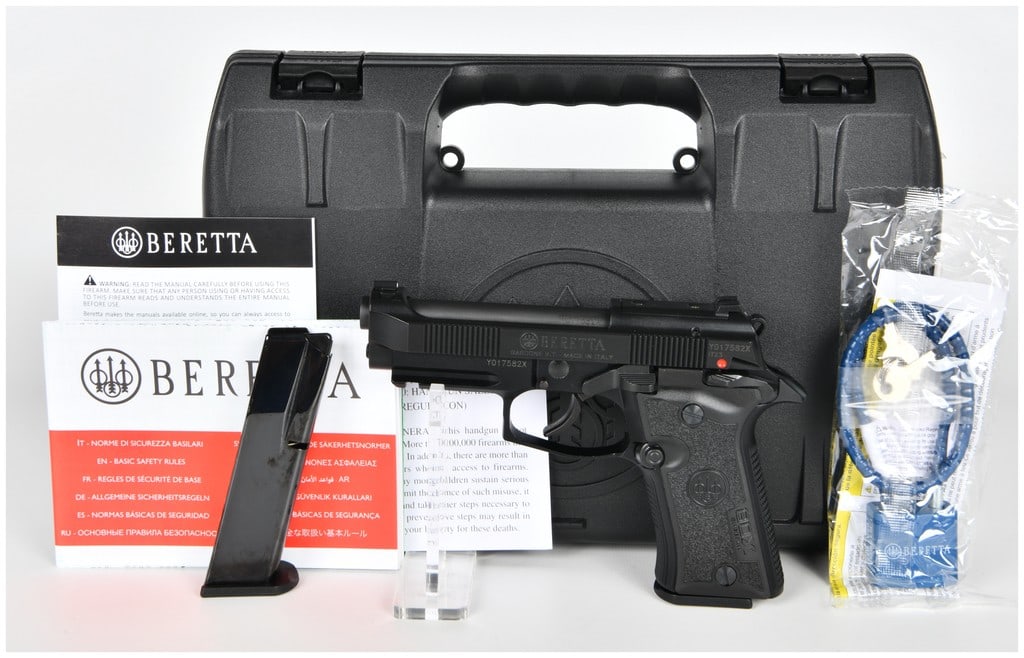 Beretta 80X Cheetah Semi-Automatic Pistol, .380 ACP, Brand New with Two Magazines, c. 2023: A Beretta model 80X Cheetah semi-automatic pistol chambered in .380 ACP, also marked as 9mm Short / .380 Auto. This firearm features a matte black finish and textured synthetic grips prominently