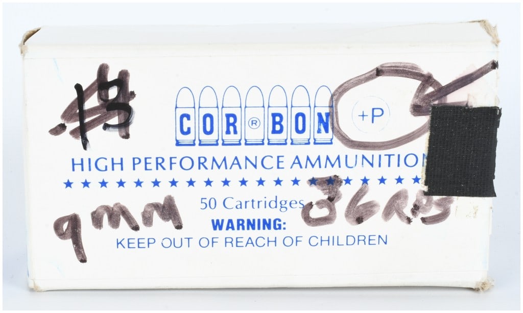 36 Cor-Bon 9mm Luger +P 125gr JHP Ammunition Cartridges: This lot comprises 36 cartridges of Cor-Bon High Performance Ammunition in 9mm Luger +P caliber. The ammunition features jacketed hollow point (JHP) projectiles seated in brass casings. The