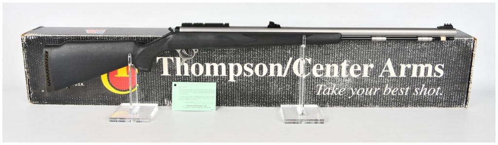 Thompson/Center Arms OMEGA .50 Caliber In-Line Muzzleloading Rifle with Box, 2000s: A highly complete modern Thompson/Center Arms (T/C) OMEGA muzzleloading rifle. This model is chambered in .50 CAL and features a robust, weather-resistant construction ideal for hunting. The rifle