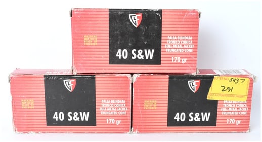 Fiocchi .40 S&W 170 Grain FMJ Truncated Cone Ammunition, 150 Rounds, Late 20th Century