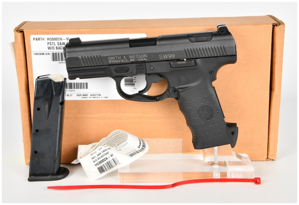 Smith & Wesson SW99 Semi-Automatic Pistol, 9mm, Walther Collaboration, c. 1999-2005: This Smith & Wesson SW99 is a semi-automatic pistol chambered in 9mm (9x19mm). The firearm is the result of a design collaboration between Smith & Wesson and the German manufacturer Walther,