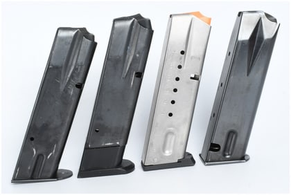 Four 9mm Semi-Automatic Handgun Magazines Including Smith & Wesson and Beretta